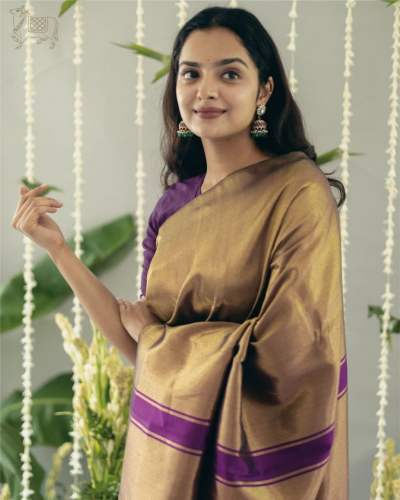 PURPLE WITH GOLD ZARI WEAVING BANARASI SOFT SILK SAREE