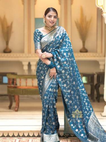 RAMA BANARASI SOFT SILK SAREE WITH GOLD ZARI WORK WITH BEAUTIFUL SAREE