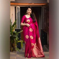 RANI PINK BANARASI SOFT SILK SAREE WITH GOLD ZARI WEAVING SAREE