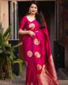 RANI PINK BANARASI SOFT SILK SAREE WITH GOLD ZARI WEAVING SAREE thumb 1