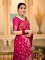 RANI PINK BANARASI SOFT SILK SAREE WITH GOLD ZARI WORK WITH BEAUTIFUL SAREE thumb 3