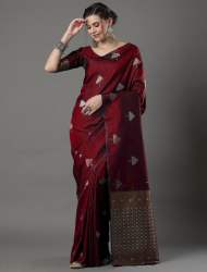  Red Banarasi Silk Soft Saree With Weaving Work