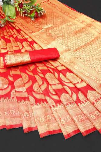 RED BANARASI SOFT SILK SAREE WITH GORGEOUS SOLID JACQUARD WEAVE