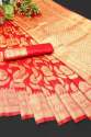 RED BANARASI SOFT SILK SAREE WITH GORGEOUS SOLID JACQUARD WEAVE