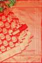 RED BANARASI SOFT SILK SAREE WITH GORGEOUS SOLID JACQUARD WEAVE thumb 2