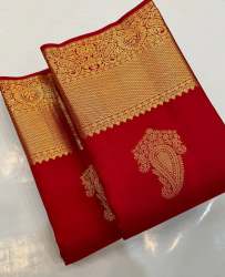 Red Color GOLD ZARI WEAVING Banarasi Soft Silk Saree