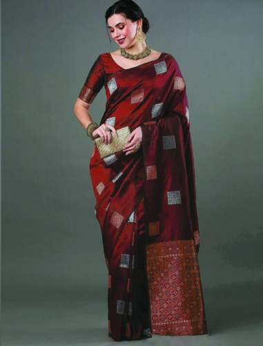 Red color kanjivaram silk saree with zari weaving work