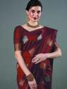 Red color kanjivaram silk saree with zari weaving work thumb 1