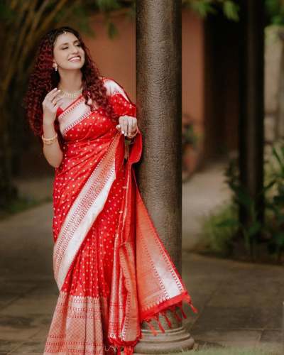 RED GORGEOUS BANARASI SOFT SILK SAREE  by Esomic Export