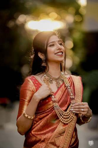 Red Shine Traditional Indian Banarasi Silk Saree