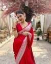 RED SILVER ZARI WEAVING BANARASI SOFT SILK SAREE  thumb 1