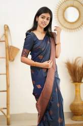 Royal Blue Banarasi Pure Silk Kanjivaram Saree With Blouse