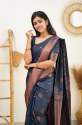 Royal Blue Banarasi Pure Silk Kanjivaram Saree With Blouse thumb 1