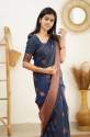 Royal Blue Banarasi Pure Silk Kanjivaram Saree With Blouse thumb 2