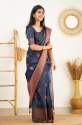 Royal Blue Banarasi Pure Silk Kanjivaram Saree With Blouse thumb 4