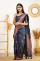 Royal Blue Banarasi Pure Silk Kanjivaram Saree With Blouse thumb 5