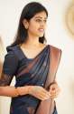 Royal Blue Banarasi Pure Silk Kanjivaram Saree With Blouse thumb 7