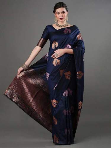 Royal Blue  Zari Woven Kanjivaram Saree With Blouse