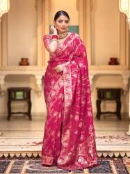 RUBY PINK SAREES WITH HEAVY BROCADE WORK AND GOLD ZARI WORK BANARASI SOFT SILK SAREE 