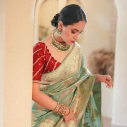 SEA GREEN GOLD ZARI WEAVING BANARASI SOFT SILK SAREE 