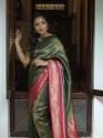 Shaded Mehandi Silk Saree With Beautiful Pallu thumb 2