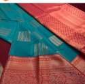 Sky blue and red color Banarasi Soft Silk Saree With Matching Blouse thumb 1