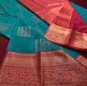Sky blue and red color Banarasi Soft Silk Saree With Matching Blouse thumb 2