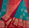 Sky blue and red color Banarasi Soft Silk Saree With Matching Blouse thumb 3