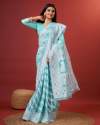 SKY BLUE SAREE IN SOFT COTTON WITHTRENDY AND GRAND BEAUTIFUL RICH DESIGN SAREE thumb 1