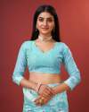 SKY BLUE SAREE IN SOFT COTTON WITHTRENDY AND GRAND BEAUTIFUL RICH DESIGN SAREE thumb 5
