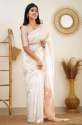 Stunning White Banarasi Soft Silk Saree thumb 1