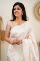 Stunning White Banarasi Soft Silk Saree thumb 3