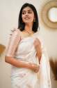 Stunning White Banarasi Soft Silk Saree thumb 7