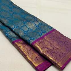 TEAL BLUE AND PINK GOLD ZARI WEAVING BANARASI SOFT SILK SAREE