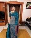 Teal color Banarasi Soft Silk Saree With Matching Blouse thumb 1