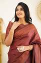 Traditional Maroon Banarasi Pure Silk Kanjivaram Saree With Blouse thumb 1