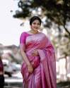 Unique Pink Banarasi Silk Weaving With Zari Border Saree thumb 4