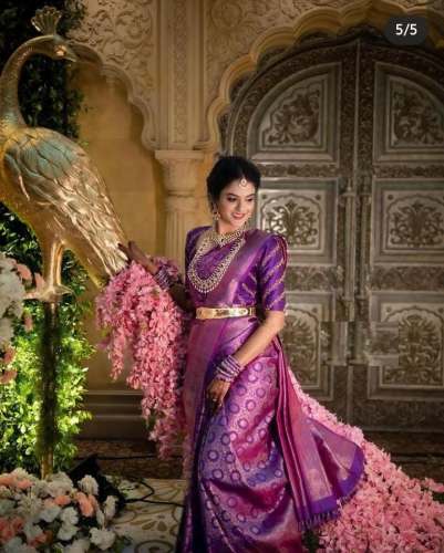 Unique Purple Kanjivaram Silk Saree With Blouse