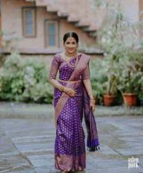 Wedding look Blue Kanjivaram Silk Saree With Blouse