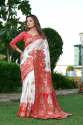 White and Pink color Banarasi Soft Silk Saree With Matching Blouse