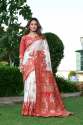 White and Pink color Banarasi Soft Silk Saree With Matching Blouse thumb 1