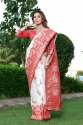 White and Pink color Banarasi Soft Silk Saree With Matching Blouse thumb 3