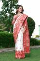 White and Pink color Banarasi Soft Silk Saree With Matching Blouse thumb 4