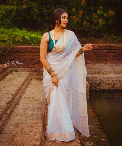 White color banarasi silk saree with woven design 