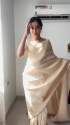 White & Golden Zari Woven Kanjivaram Saree With Blouse thumb 3