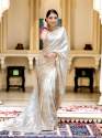 WHITE SAREES WITH HEAVY BROCADE WORK AND GOLD ZARI WORK BANARASI SOFT SILK SAREE 
