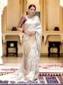 WHITE SAREES WITH HEAVY BROCADE WORK AND GOLD ZARI WORK BANARASI SOFT SILK SAREE  thumb 1