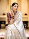 WHITE SAREES WITH HEAVY BROCADE WORK AND GOLD ZARI WORK BANARASI SOFT SILK SAREE  thumb 4