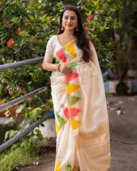 wHITE  WITH MULTI COLOR BORDER BANARASI SOFT SILK SAREE 