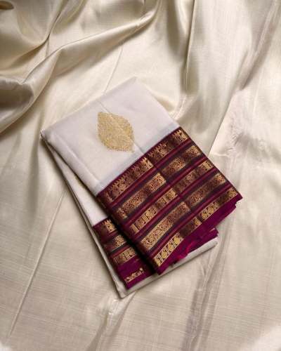 WHITE WITH RED BORDER BANARASI SOFT SILK SAREE 